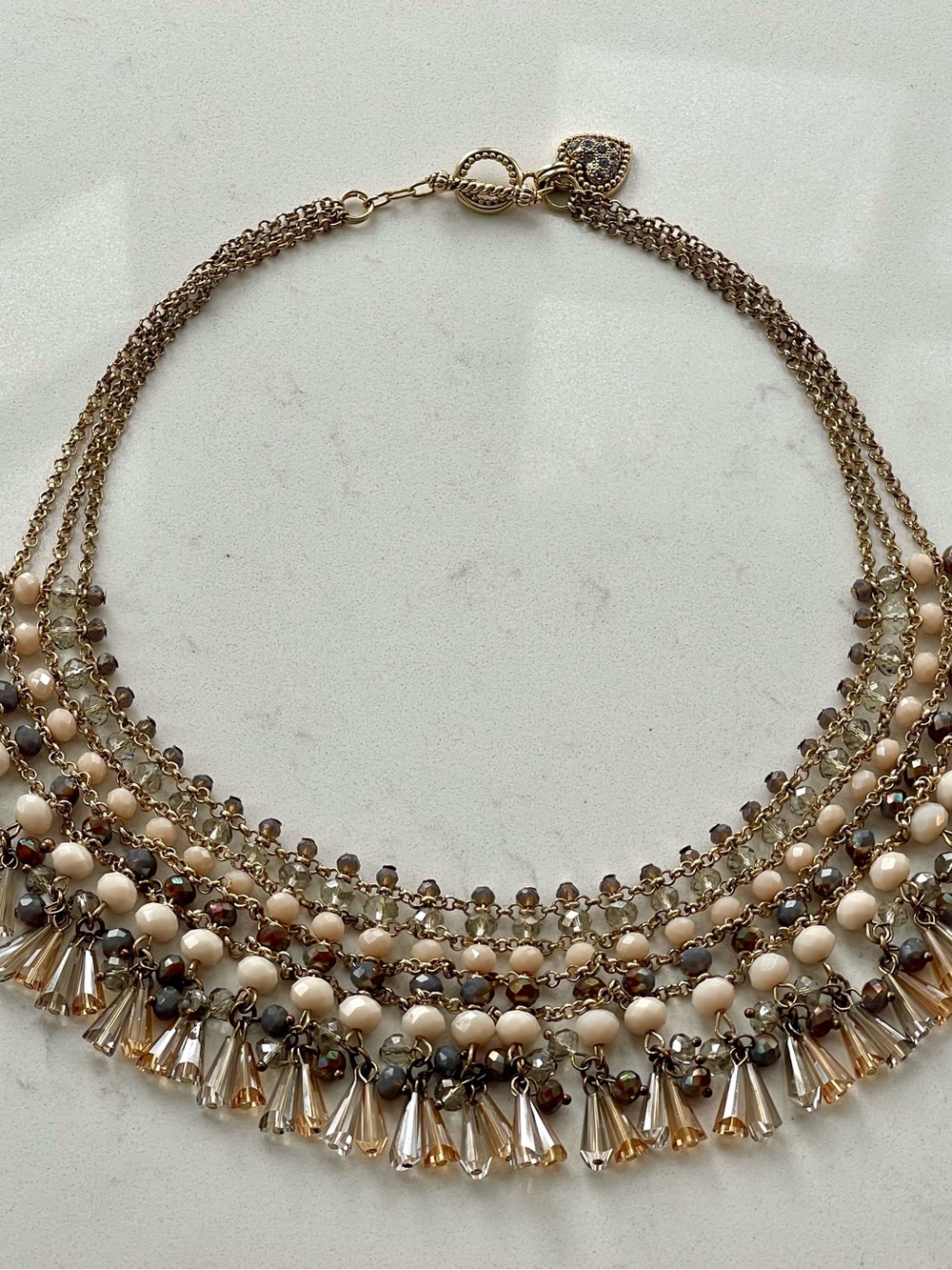 Multi-Strand Champagne Beaded Statement Necklace